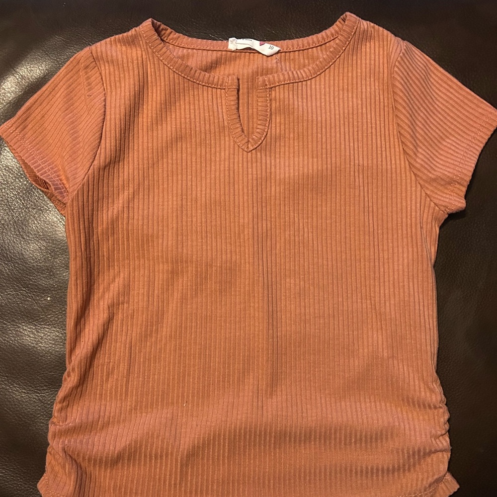 Beautees Terracotta Ribbed Short Sleeve Tee